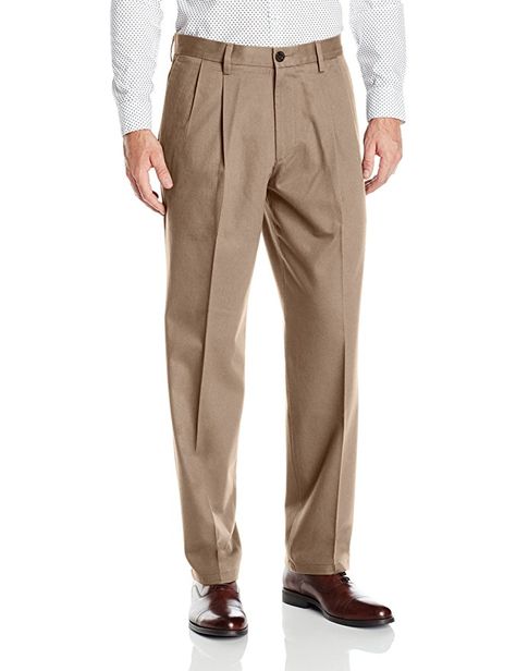 Amazon.com: Dockers Men's Signature Khaki Classic-Fit Pleated Pant: Clothing Tan Pants Men, Pant Details, Linen Beach Pants, Pleated Pant, Dockers Pants, Dockers Men, Tan Pants, Slim Fit Suits, Mens Dress Pants