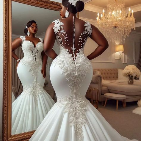 Dream Wedding Ideas Dresses The Bride, Wedding Gown Back Design, Fitted Beaded Wedding Dress, Female Elegance, Long White Wedding Dress, Lace Styles For Wedding, Latest Wedding Gowns, Make Dresses, Bride Dress Elegant