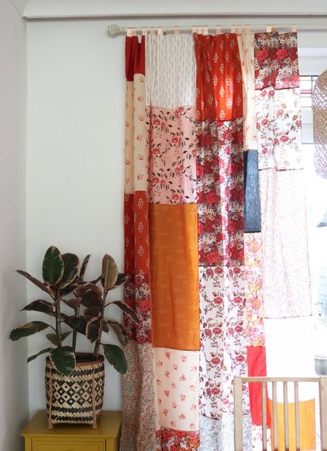 Boho Patchwork Curtains, Fabric Diy Decor, Patchwork Linen Curtains, Patchwork Curtains Fabric Scraps, Sewing Patterns Home Decor, How To Make Curtains From Fabric, Patch Work Curtains, Diy Fabric Decor, Patchwork Shower Curtain