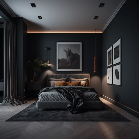 Male Bedroom Ideas, Mens Bedroom Decor, Black Bedroom Design, Black Bedroom Decor, Masculine Bedroom, Bed Design Modern, Black Bedroom, Modern Bedroom Design, Room Design Bedroom