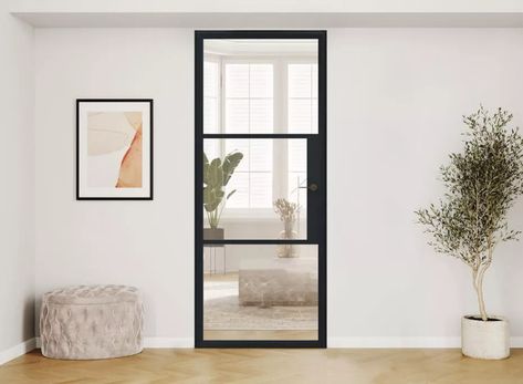 Aluspace Aluminium Single Internal Door Builder Black French Door, French Doors With Sidelights, Black French Doors, Crittal Doors, Aluminium French Doors, External French Doors, Internal French Doors, Internal Glass Doors, Aluminium Sliding Doors