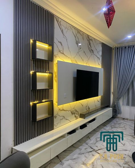 #taposhinteriors Tv Console Wall, Tv Wall Design Luxury, Tv Console Design, Bedroom Modern Luxury, Tv Cabinet Design Modern, Console Wall, Luxury Tv Wall, Cool Teen Bedrooms, Modern Tv Unit Designs