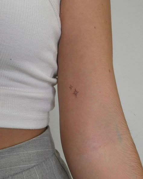 Women’s Dainty Tattoos, That Girl Tattoo, Sparkle Hip Tattoo, Two Star Tattoo, Small Dainty Tattoo Ideas, Disney Star Tattoo, Places To Put Small Tattoos Women, Small Star Tattoo Ideas, Cute Tattoo Spots