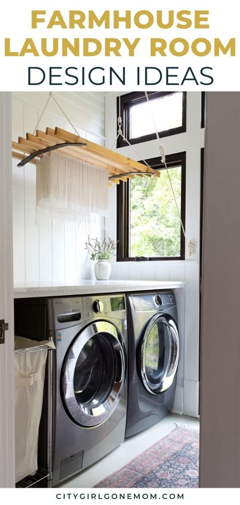 Farmhouse Laundry Room Design and Inspiration. From modern takes to antique stunners, these laundry rooms are the perfect inspiration to take your farmhouse laundry room design to the next level. Getting ready to DIY your dream laundry room? Check out the photos of these gorgeous modern farmhouse laundry rooms to get ready for your makeover - ideas for organization, storage, cabinets, shelves and more! #farmhouse #farmhousedecor #farmhouselaundryroom #interiordesign #homedesign #laundryroom Closet With Window, Laundry Room Budget, Laundry Room Decorations, Farm House Laundry Room, Modern Farmhouse Laundry Room, Laundry Remodel, The Grit And Polish, Perfect Laundry Room, Grit And Polish