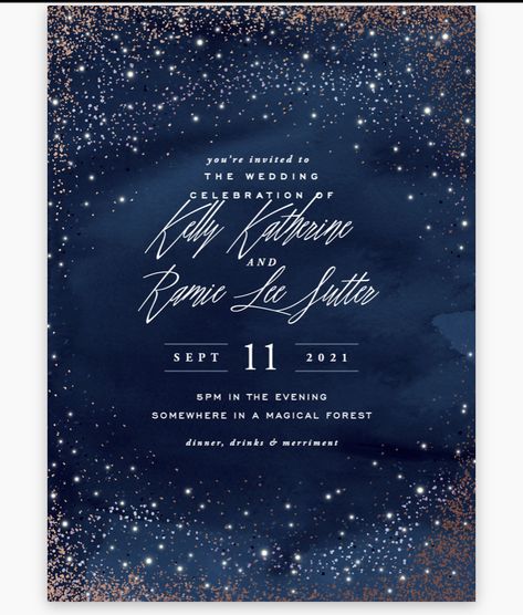 from Minted Night Sky Wedding, Sparkling Night, Wedding Invitations Unique, Galaxy Party, Starry Night Wedding, Foil Stamped Wedding Invitations, Foil Pressed Wedding Invitations, Wedding Address, Celestial Wedding