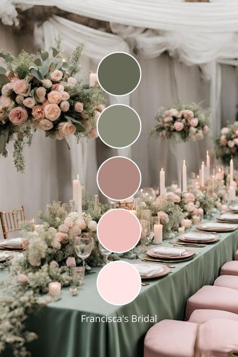 Sage Green And Pink Wedding, Sage Green And Pink, Fall Wedding Color Ideas, Sage Green Wedding Colors, Wedding Theme Color Schemes, Pink Wedding Colors, Wedding Theme Ideas, Wedding Color Pallet, Fall Wedding Color Palette