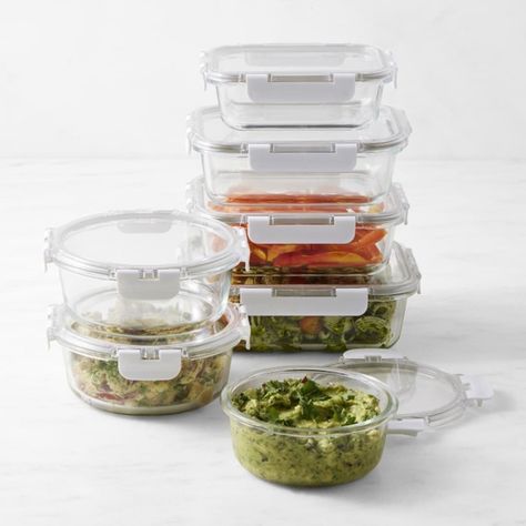 Hold Everything Food Storage Containers, 14-Piece Set Glass Tupperware Aesthetic, Aesthetic Storage Containers, Glass Tupperware Storage, Aesthetic Tupperware, Fridge Storage Ideas, Container Furniture, First Apartment Tips, Free Kitchen Design, Plastic Food Containers