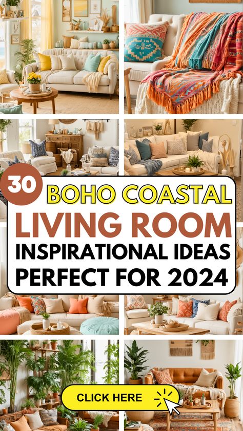 30 Boho Coastal Living Room Ideas – The Crafty Hacks Boho Living Room With Color, Coastal Boho Living Room Decor, Colorful Beach House Decor Bohemian, Boho Furniture Ideas, Pastel Boho Living Room, Minimalist Coastal Living Room, Cottage Boho Living Room, Coastal Bohemian Living Room Ideas, Colorful Coastal Living Room