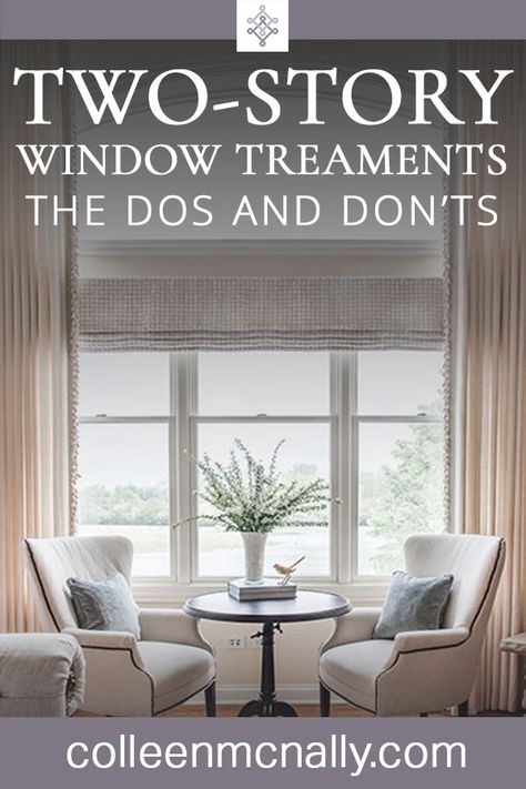 Large Window Curtains Living Room, Family Room Blinds, Tall Windows Living Room, Large Window Treatments Living Rooms, Tall Window Curtains, Picture Window Treatments, Transom Window Treatments, Family Room Window Treatments, Tall Window Treatments