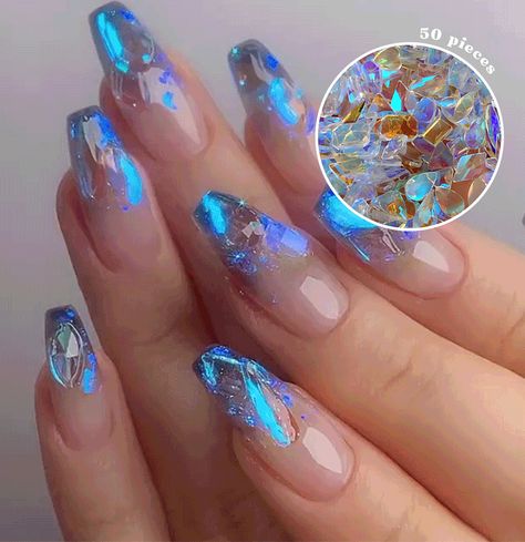 Nail Base, Opal Nails, Aurora Nails, Colorful Nails, Polar Light, Glass Nails, Gem Nails, Crystal Nails, Manicure Y Pedicure