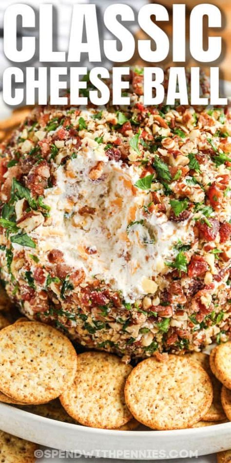 Try adding chopped jalapeno to this classic cheese balls recipe to spice it up. Or divide in half and serve two different flavors of cheese! #spendwithpennies #cheeseball #appetizer #recipe #classic #homemade #easy #best #dip #bacon #christmas Classic Cheese Ball, Cheese Ball Recipes Easy, Best Dip, Pecan Crust, Cheese Ball Recipe, Fingerfood Party, Appetizers Easy Finger Food, Cheese Ball Recipes, Cheese Balls