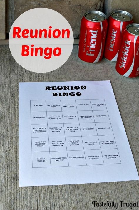 20 Year Class Reunion, School Reunion Decorations, Class Reunion Favors, 50th High School Reunion, Bingo Free Printable, High School Reunion Ideas, School Reunion Ideas, Class Reunion Planning, Family Reunion Themes