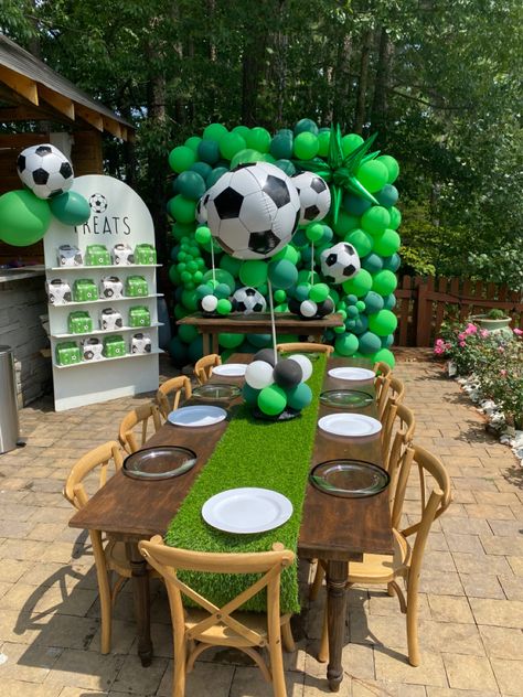 Soccer Second Birthday, Soccer Birthday Theme Decoration, 3rd Birthday Soccer Theme, One Year Old Soccer Party, Soccer Theme First Birthday Party, Soccer Team Birthday Party, Soccer Theme Birthday Party Decorations Centerpiece Ideas, Diy Soccer Birthday Decorations, First Birthday Boy Soccer Theme