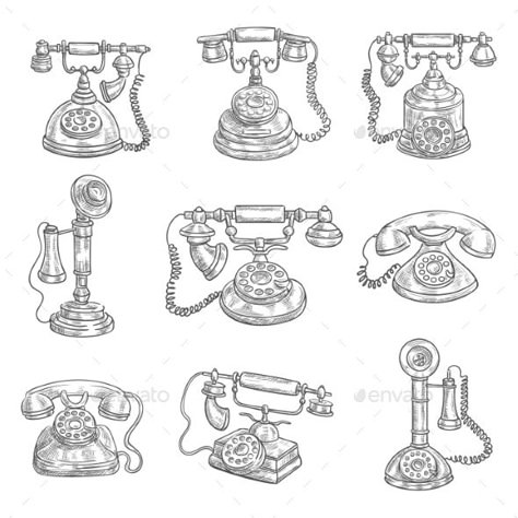 Old Retro Phones Pencil Sketch Icons Telephone Drawing, Retro Phones, Telephone Retro, Antique Phone, Telephone Vintage, Sketch Icon, Trending Ideas, Vintage Phones, Retro Phone