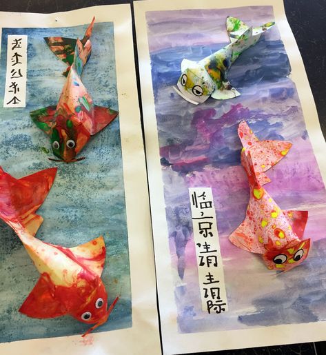 Koi Fish Art Project, Japanese Themed Classroom, Japanese Art Projects For Kids, Japanese Art For Kids, Japanese Art Projects, Koi Fish Template, Japanese Art Drawing, Asian Art Projects, Ancient Civilizations Projects