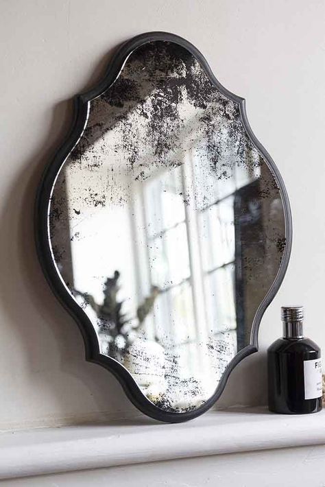 Inspirational Mirror, Vintage Bathroom Mirrors, Antique Mirror Tiles, Black Wall Mirror, Antique Mirror Wall, Rockett St George, Vintage Mirror Wall, Mirrored Wall, Outdoor Mirror