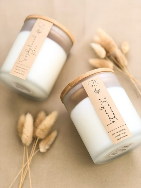 Scent Candles Aesthetic, Best Candle Packaging, Scented Candles Aesthetic Packaging, Candle Names Unique, Candle Container Ideas, Cute Candles Aesthetic, Packaging For Candles, Candle Marketing, Labels For Candles