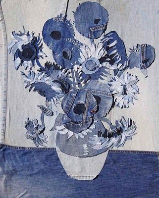 Denim Art - applique for quilt? Denim Quilts, Jean Quilt, Quilt Modernen, Blue Jeans Crafts, Denim Art, Denim Projects, Denim Quilt, Jean Crafts, Recycled Jeans