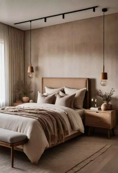 Neutral Beige Bedroom, Cozy Modern Bedroom Ideas, Minimalist Guest Bedroom, Modern Cozy Bedroom Neutral, Japandi Style Bedroom, Neutral Bedroom Design, Vibe Bedroom, Bedroom Beige, Japandi Bedroom