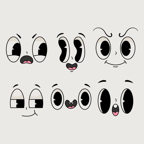 Free Vector | Hand drawn retro cartoon face illustration Retro Cartoon Faces, Smug Character Design, Cute Face Illustration, Simple Cartoon Eyes, Retro Illustration Graphics, Smiley Face Illustration, Cute Face Cartoon, Retro Drawings, Illustration Eyes