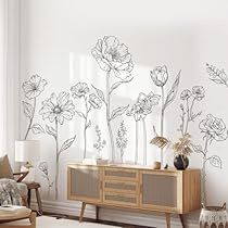 Boho Flower Wall, Floral Wall Stickers, Wall Painting Ideas Creative, Simple Wall Paintings, Wall Stencil Patterns, Stick Wall Art, Floral Wall Decals, Simple Sketch, Deco Studio