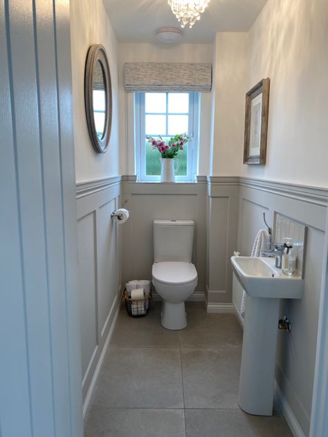 Farm View, Small Downstairs Toilet, Cloakroom Toilet, Toilette Design, Downstairs Cloakroom, Toilet Room Decor, Bathroom Paneling, Small Toilet Room, New House Bathroom