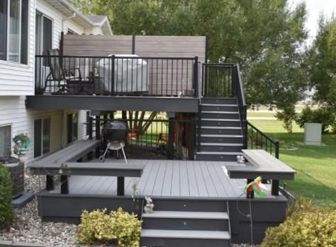 2 Tier Deck, Porch Stairs, Deck Remodel, Tiered Deck, Hot Tub Deck, Patio Deck Designs, Deck Designs Backyard, Backyard Renovations, Deck Projects