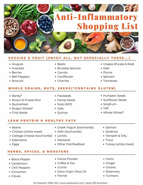 Top Anti-Inflammatory Foods List & Free Shopping Guide Anti Inflammation Seasoning, Antinflammatory Foods, Inflamatory Foods, Anti Inflammation Diet, Inflammation Diet Recipes, Galveston Diet, Inflammation Foods, Simple Eating, Inflammation Recipes