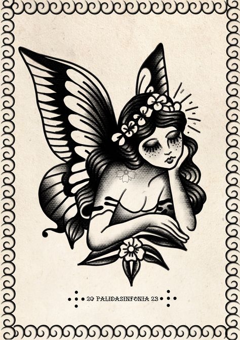 Traditional Tattoo Drawings, Backpiece Tattoo, Traditional Style Tattoo, Spooky Tattoos, Pin Up Tattoos, Traditional Tattoo Art, Fairy Tattoo, Tattoo Portfolio, Tattoo Art Drawings