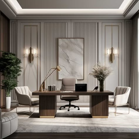 8+ Ways Fluted Panel Design Can Elevate Your Space • 333+ Images • [ArtFacade] Fluted Panel, Small Office Design Interior, Office Wall Design, Small Office Design, Office Table Design, Office Interior Design Modern, Coastal Dining, Modern Office Interiors, Neoclassical Interior