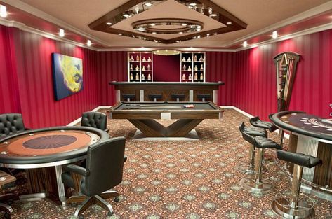 Home Casino, Round Poker Table, Casino Room, Home Game Room, Billiard Pool Table, Interior Design Games, Interior Design Elements, Billiards Pool, Game Rooms