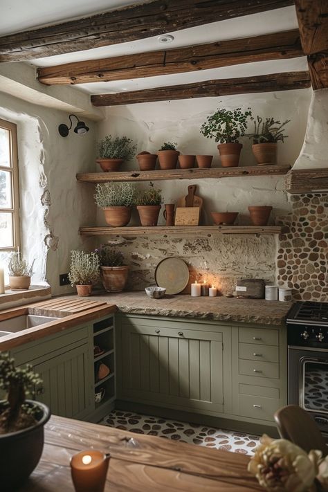 Farm Kitchens, Cottage Core Interior, Cottagecore Kitchen Decor, French Cottage Kitchen, Cottage Core Kitchen, Witches Cottage, Cottagecore House, Kitchen Vibes, Cottagecore Kitchen