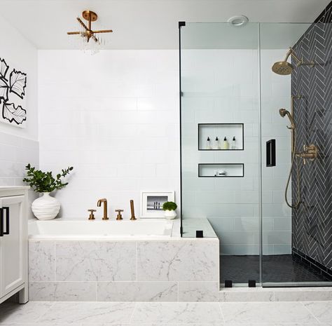 Face It: These 9 Master Bath Ideas Are Pure Genius | Hunker Bathroom Tub Shower Combo, Bathroom Tub Shower, Bad Inspiration, Bathroom Redesign, Bathroom Tub, Gorgeous Bathroom, Tub Shower Combo, Bathroom Layout, Shower Remodel