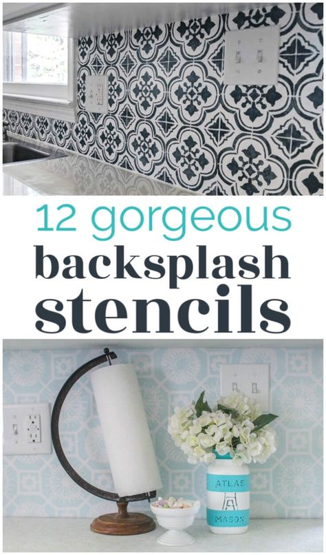 These beautiful backsplash stencils are a cheap way to add major style to your kitchen or bathroom without doing a major renovation. Stenciled Backsplash Kitchen Diy, Backsplash Stencil, Painting Tile Backsplash, Painting Oak Cabinets White, Best Backsplash, Traditional Backsplash, Paint Backsplash, Tile Stencils, Budget Kitchen Makeover