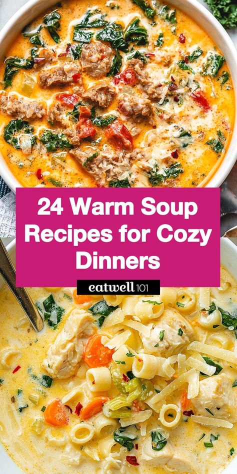 24 Best Soup Recipes for Cozy Dinners - #soup #recipes #eatwell101 - The best soup recipes from our recipe index! From chicken soups to pasta soups and more, these recipes for easy soups will warm you up from the inside! Warm Soup Recipes, Cozy Dinners, Hearty Soup Recipes, Best Soup, Winter Soup Recipe, Comfort Soup Recipes, Homemade Soup Recipe, Crockpot Soup Recipes, Best Soup Recipes