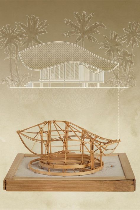 Architecture Bamboo Mexico Bali Illustration Organic Architecture Concept, Biomimicry Architecture, Form Architecture, Architecture Design Presentation, Villa Project, Craft Spaces, Architecture Drawing Plan, Concept Models Architecture, Pavilion Architecture