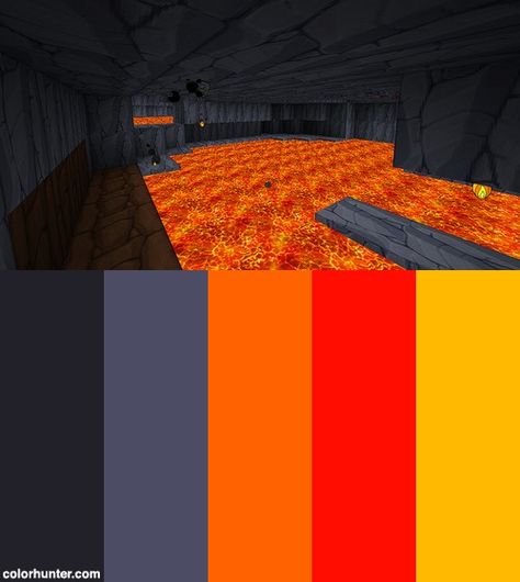 Lots Of Lava Color Scheme Lava Color Palette, Minecraft Bedroom, Minecraft Party, Design Research, Room Themes, Cloak, Yarn Dyeing, Colour Palette, Art Tutorials