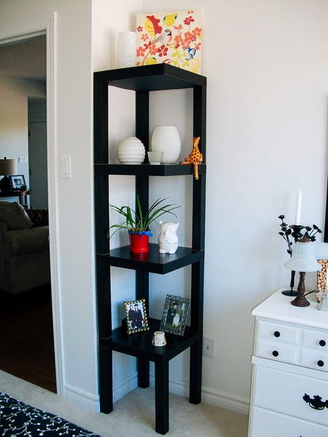 4 LACK tables, brackets,       15 Genius IKEA Hacks To Turn Your Bathroom Into A Palace Diy Corner Shelf, Corner Shelf Ideas, Corner Shelf Unit, Ikea Lack Table, Lack Table, Restroom Renovation, Corner Bathroom, Corner Ideas, Bathroom Hacks