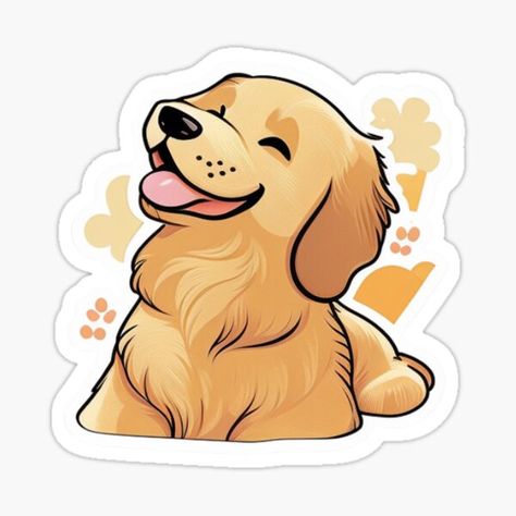 "Golden Retriever " Sticker for Sale by PugsStickers | Redbubble Golden Retriever Cartoon, Golden Retriever Illustration, Golden Retriever Drawing, Dog Design Art, Cute Golden Retriever, Golden Retriever Art, Puppy Art, Anime Drawing Books, Stickers Kawaii