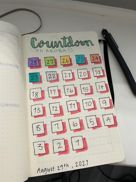 Countdown Journal Ideas, Holiday Countdown Calendar, Diy Countdown Calendar Vacation, Vacation Countdown Calendar, Creative Countdown Ideas, Diy Countdown Ideas, Drawing Calendar Ideas, Fun Countdown Ideas, Cute Countdown Ideas