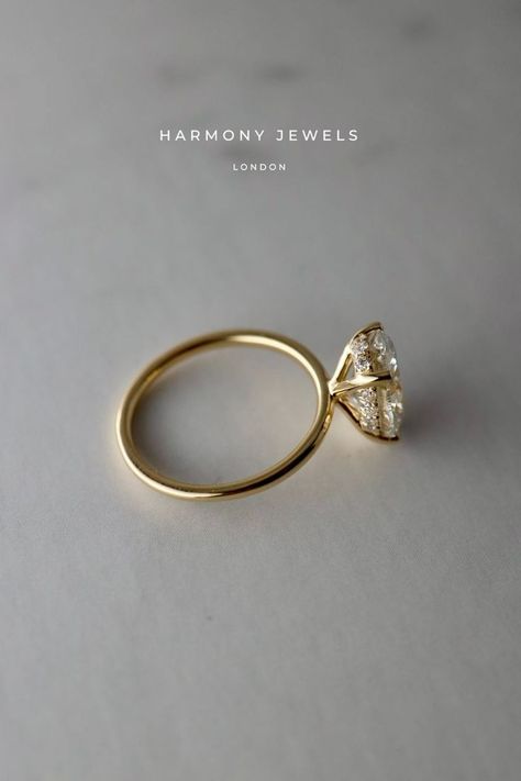 Gold Oval Engagement Ring Hidden Halo, Engagement Ring Side View, Eclectic Engagement Rings, Ring Side View, Engagement Ring With Hidden Halo, Gold Oval Engagement Ring, Vintage Solitaire Engagement Ring, Rings Jewelry Simple, Jewellery Photography Inspiration