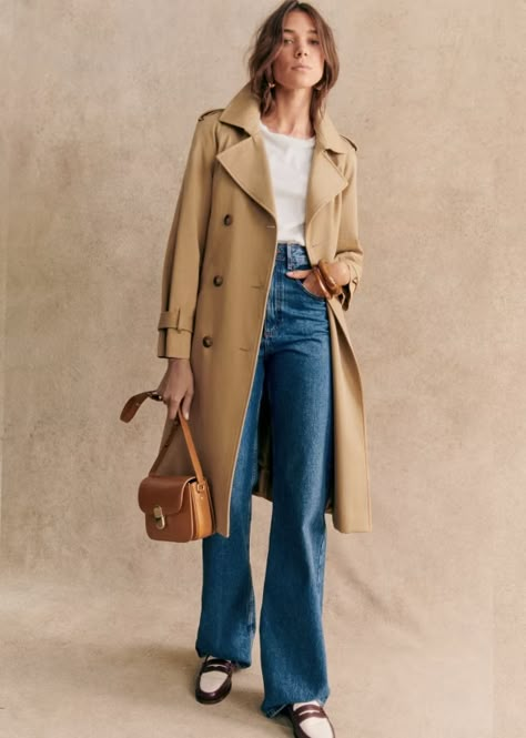 Scott Trench Coat - Camel - Organic Cotton - Sézane Transitional Outfits, Style Parisienne, Denim Suit, Paris Mode, Coat Outfit, Outfits Casuales, Parisian Style, Look Fashion, Capsule Wardrobe