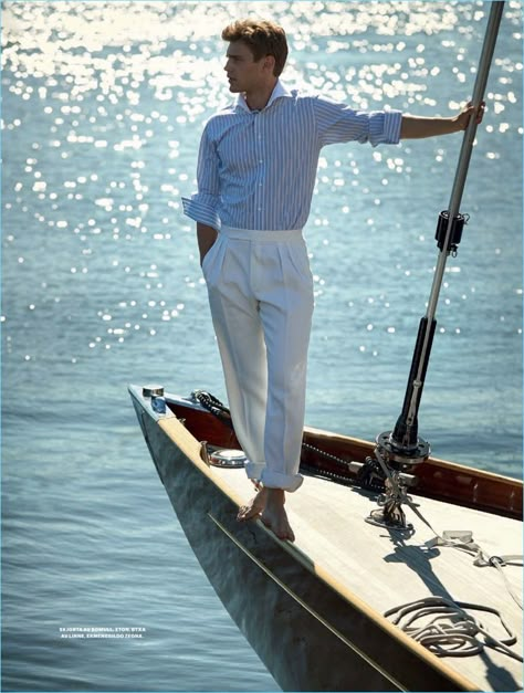 Bo Develius Couples Up with Justine Geneau for Plaza Cover Shoot Office Old Money, Yacht Outfit, Sailing Aesthetic, Old Money Fashion, Money Clothes, Chique Outfit, Money Fashion, Boat Fashion, Classy Outfits Men