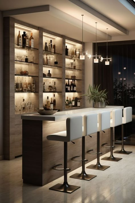 Modern Bar Designs For Home, Minibar Bedroom, Coin Bar Salon, Modern Home Bar Designs Luxury, Contemporary Bar Design, Contemporary Home Bar Designs, Modern Home Bar Designs, Barra Bar, Home Bar Counter