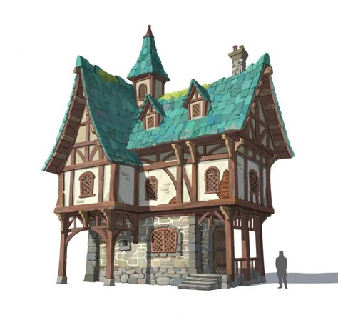 ArtStation - Medieval House_Timber Framing Fantasy House Concept, House Concept Art, Case Minecraft, Minecraft Village, Fantasy Houses, Medieval Buildings, Minecraft Idea, Fantasy Village, Fantasy Buildings