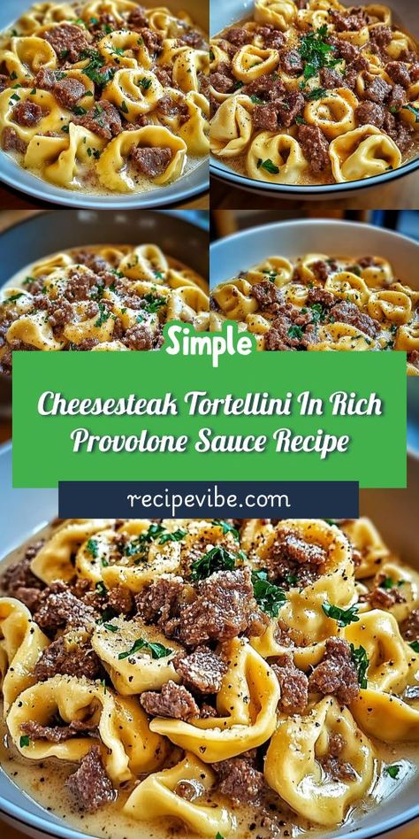 Want to impress your guests with a delightful side dish? The Cheesesteak Tortellini in Rich Provolone Sauce is the perfect blend of flavors to pair with steak dinners! Save this recipe now for your next culinary masterpiece! Best Philly Cheesesteak, Tortellini Recipe, Steak Dinners, Cheesesteak Recipe, Steak Pasta, Beef Meals, Tortellini Recipes, Pasta Meals, Without A Trace