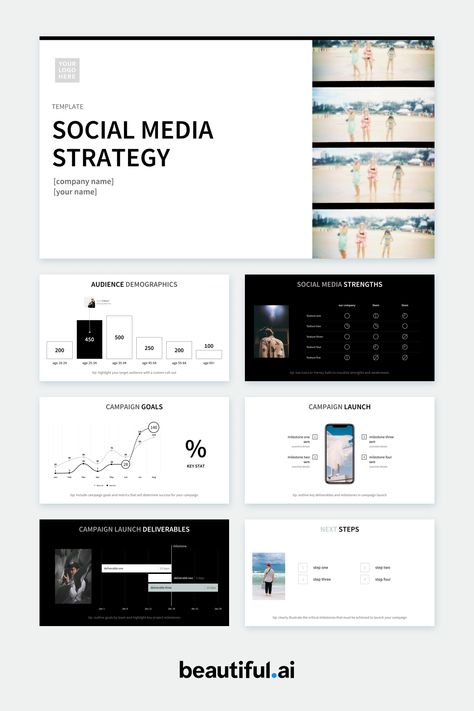 Try our free, customizable Social Media Strategy presentation template. Social Media Goals Template, Marketing Strategy Plan Template, Social Media Reporting Template, Social Media Presentation Template, Social Media Proposal Design, Social Media Marketing Presentation, Social Media Pitch Deck, Social Media Report Design, Marketing Strategy Social Media Template