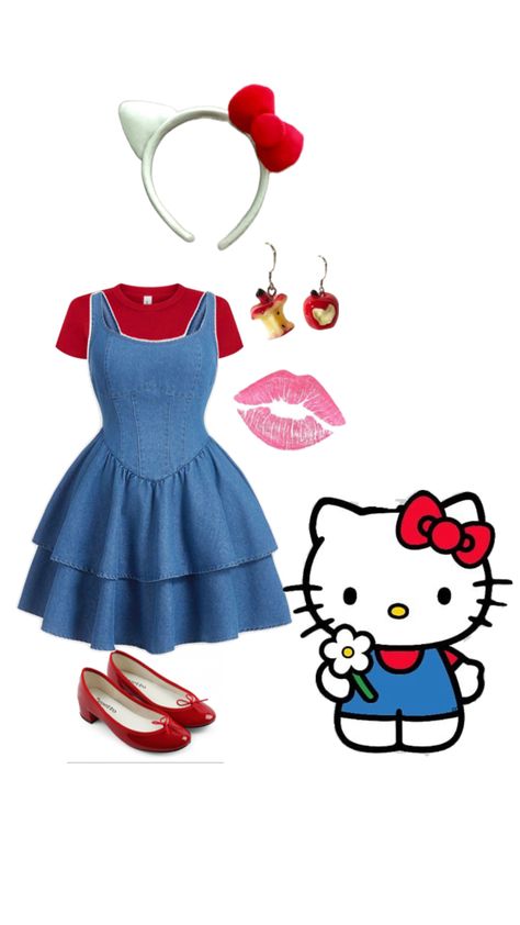 hello kitty halloween costume idea dress up Kitty Halloween Costume, Hello Kitty Cosplay, Hello Kitty Halloween Costume, Book Week Costume Ideas, Hello Kitty Costume, Kitty Costume, Comic Con Costumes, Hello Kitty Dress, Book Week Costume