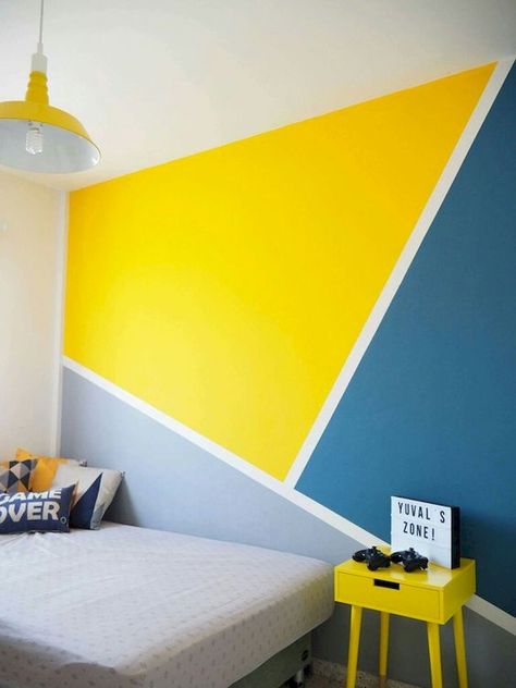 floor, wall, painting, peinture, paint, wallpaper, papier peint parquet, wood, carrelage, tiles, carreaux, ciment, flooring, #decoration #inspiration #interiordesign #decor #homedecor #instalovers #picoftheday #instacool… Geometric Wall Paint, Diy Wall Painting, Room Wall Painting, Bedroom Wall Designs, Bedroom Wall Paint, Wall Paint Designs, Bedroom Paint, Simple Bedroom, Home Design Decor