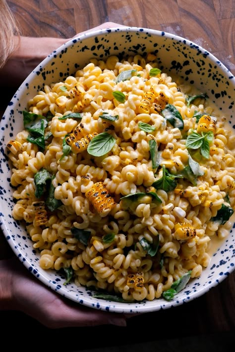 Corn Pasta Recipes, Creamed Corn With Basil, Sweet Corn Pasta, Summer Corn Pasta, Caramelized Corn And Asparagus Pasta, Corn And Ricotta Pasta, Broccoli Caesar Salad, Creamy Corn Pasta With Basil, Broccoli Caesar